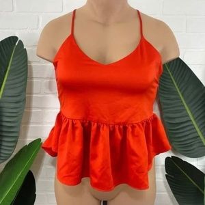 Anthropologie RO & DE red satin peplum top